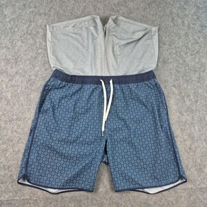 Fair Harbor Lined Swim Trunk Shorts Men 3XL Blue Stretch Drawstring Geometric